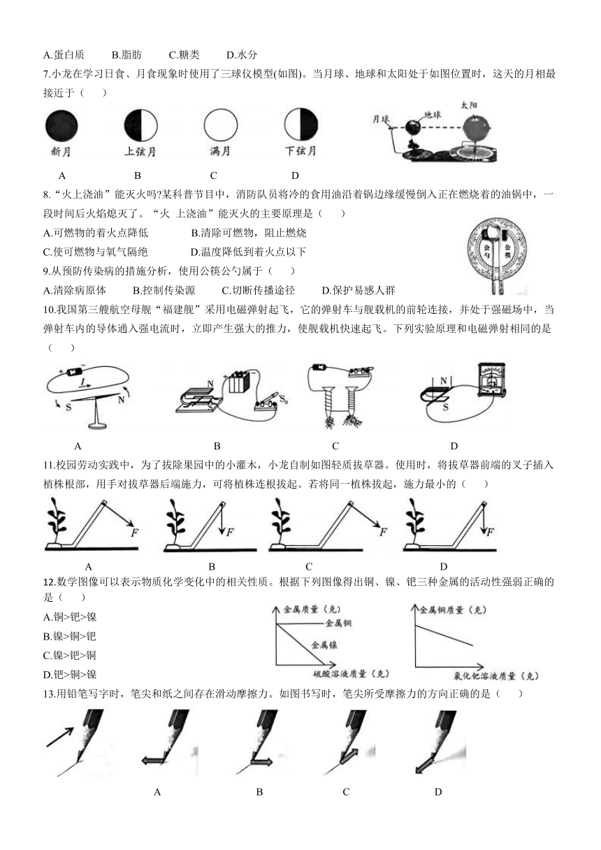 浙江省温州市龙湾区初中毕业生学业水平第一次适应性考试（word版，含答案）