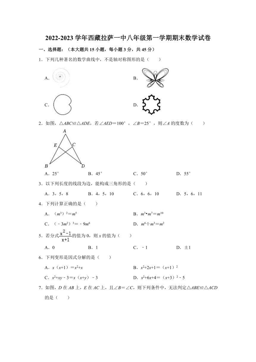 2022-2023学年西藏拉萨一中八年级（上）期末数学试卷（含解析)