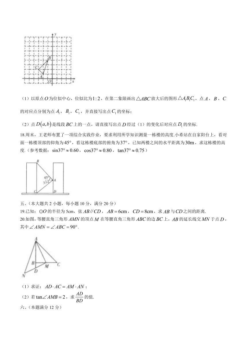 安徽省蚌埠市第一实验学校2022-2023学年九年级上学期期末考试数学试卷（含答案）