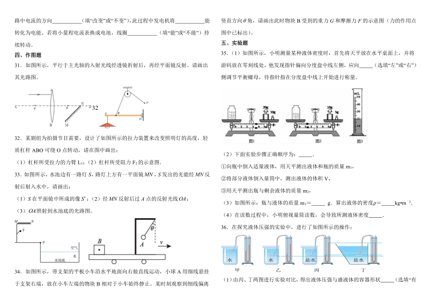 2024年山东省阳谷县实验中学九年级中考物理二模押题卷（一）（含答案）