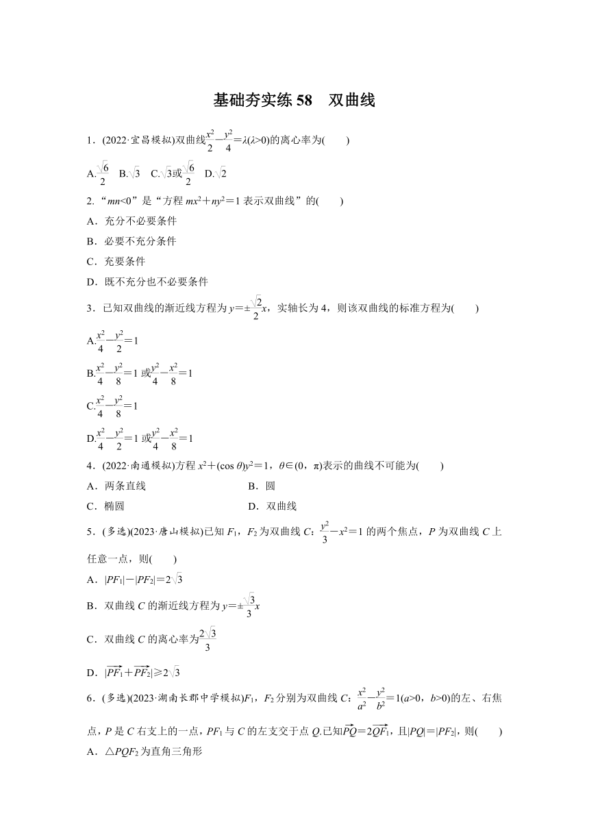 基础夯实练58：双曲线-2024届高三数学一轮复习备考（有答案）