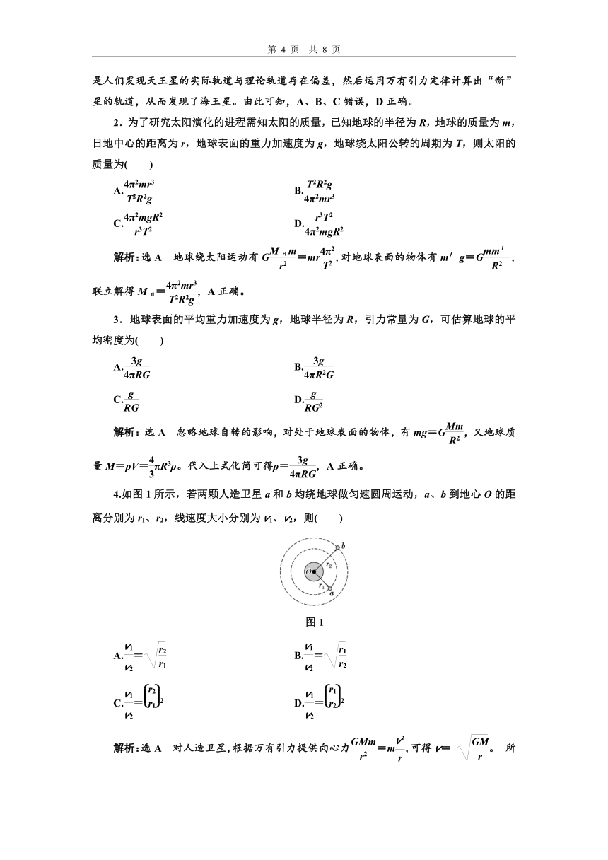 教科版（2019） 必修 第二册 3.3 万有引力定律课时跟踪检测（九）  万有引力定律的应用（含答案）