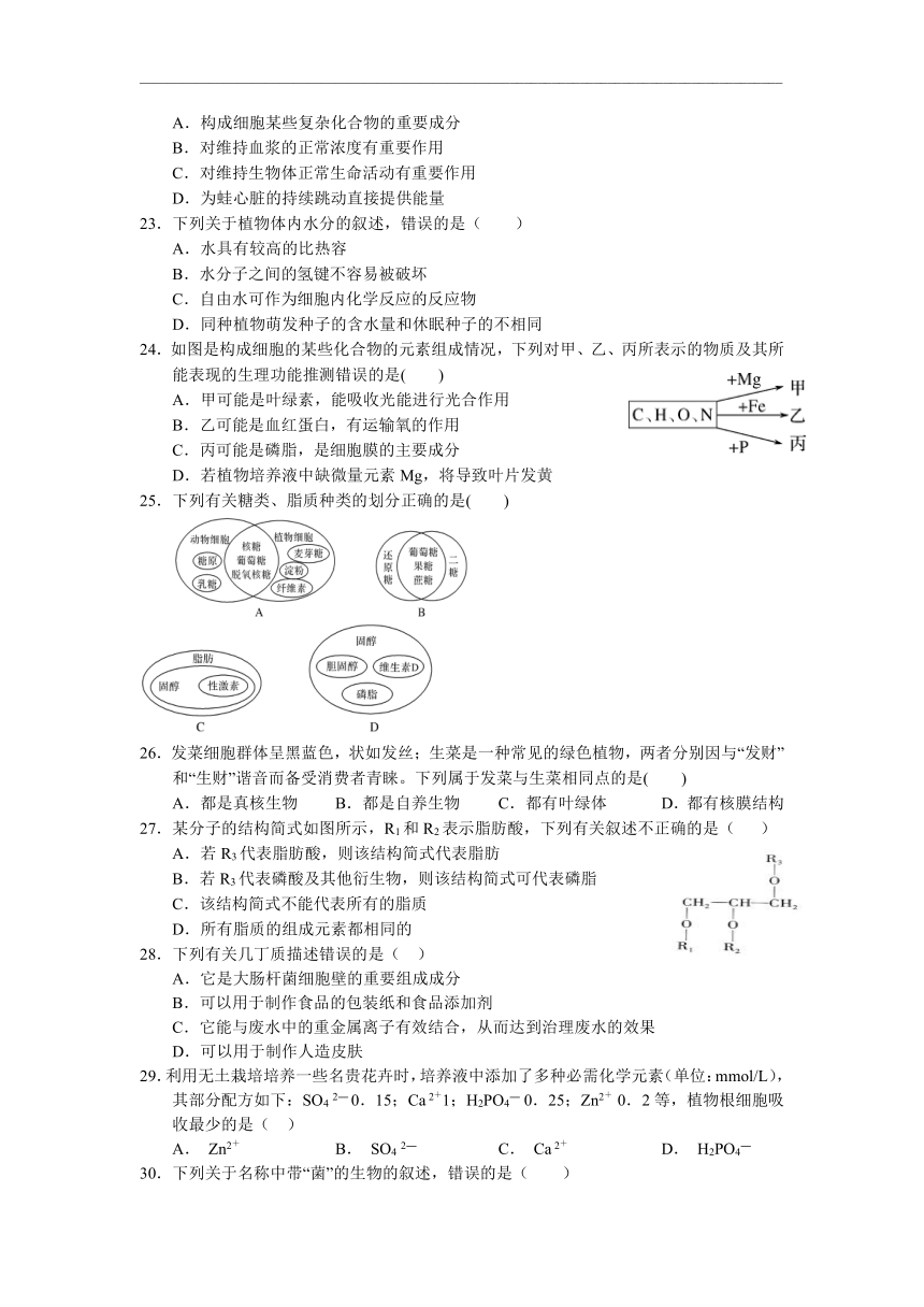 甘肃省张掖二高2021-2022学年高一上学期10月月考生物试题（Word版含答案）