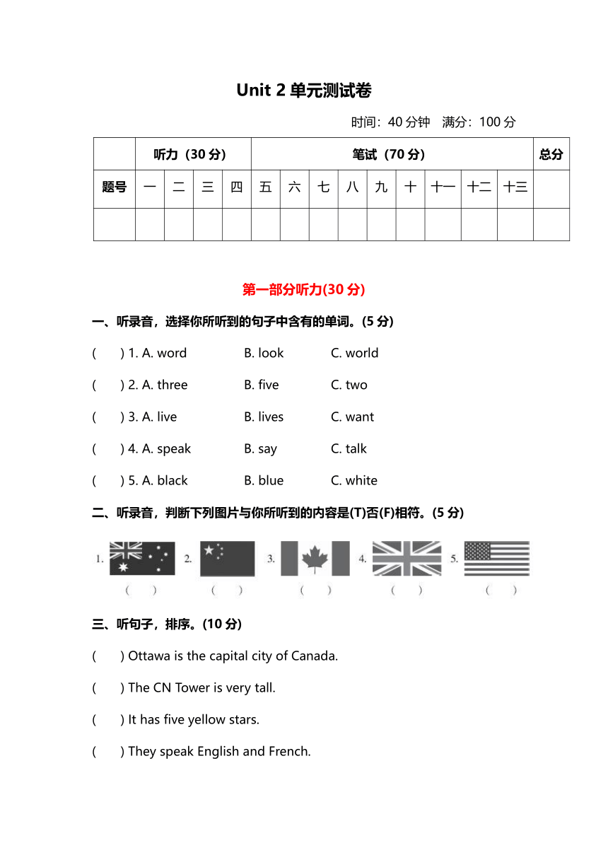 Unit 2 My Country and English-speaking Countries 单元检测（含答案无音频）