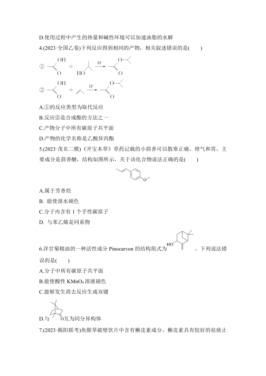 选择题突破十一　有机化合物的结构和性质  专项特训（含解析）2024年高考化学二轮复习