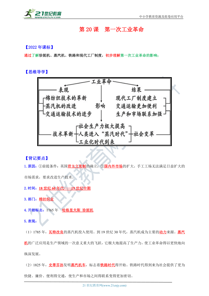 第20课  第一次工业革命----【新课标背记要点与三年真题】