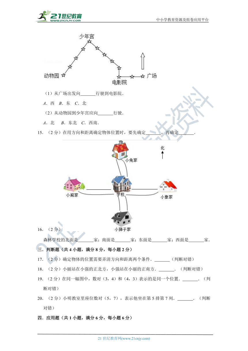 北师大版小学数学四年级上册第五单元方向与位置质量检测（四）卷（含答案）