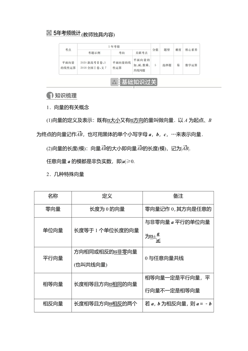 2023高考科学复习解决方案-数学(名校内参版) 第七章  7.1平面向量的概念及线性运算（word含答案解析）