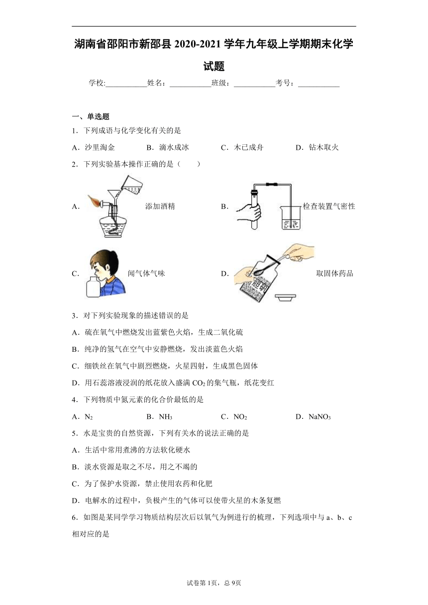 湖南省邵阳市新邵县2020-2021学年九年级上学期期末化学试题(word版含解析答案)