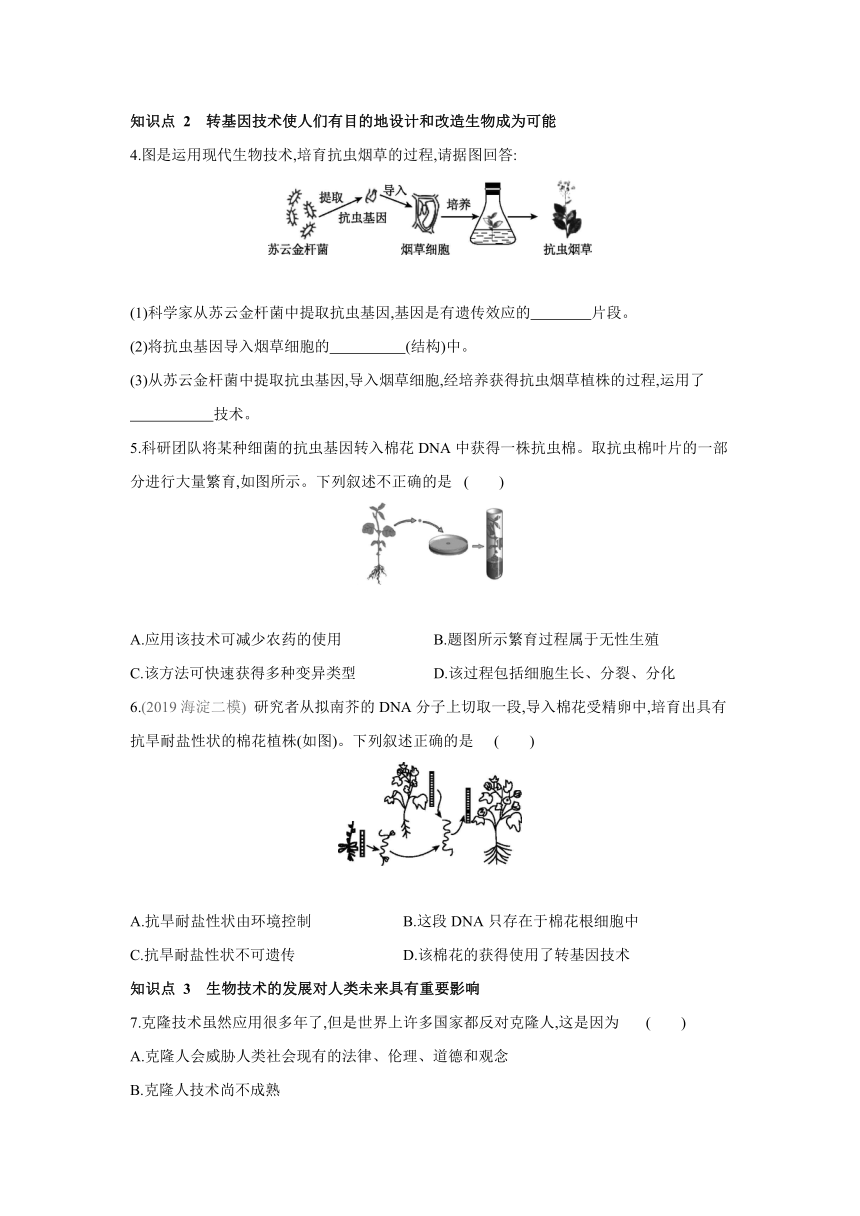 北京版生物八年级下册同步练习：16.2　现代生物技术的发展(word版含答案）