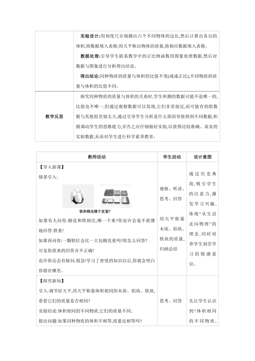 2023-2024学年人教版物理八年级上册同步教案：6.2 密度（表格式）