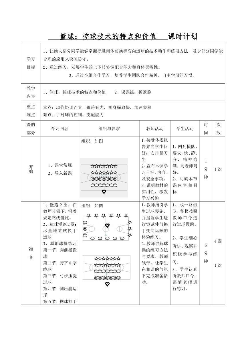 华东师大版七年级体育与健康 3.3球类运动的特点与价值 篮球：控球技术的特点和价值 教案