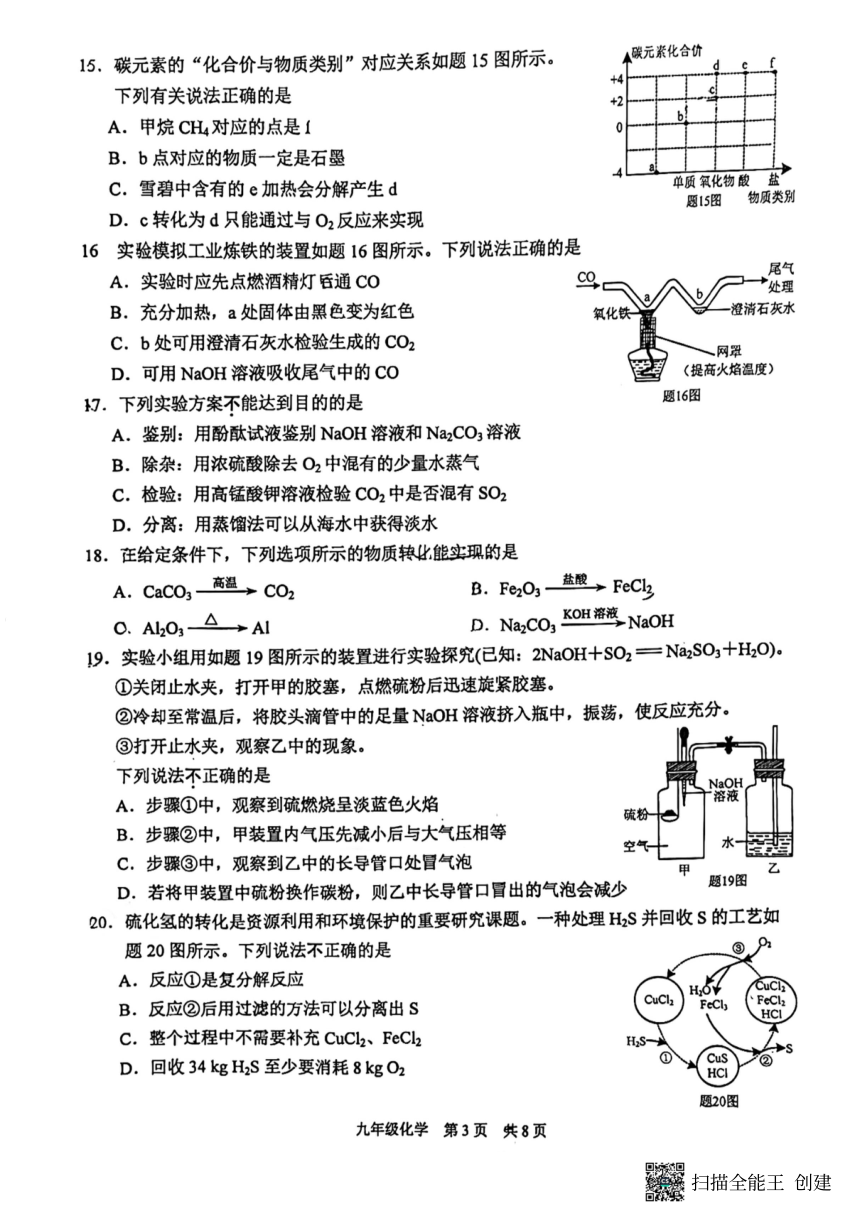 2023~2024 学年江苏省苏州市新区中考模拟化学试卷（图片版，无答案）