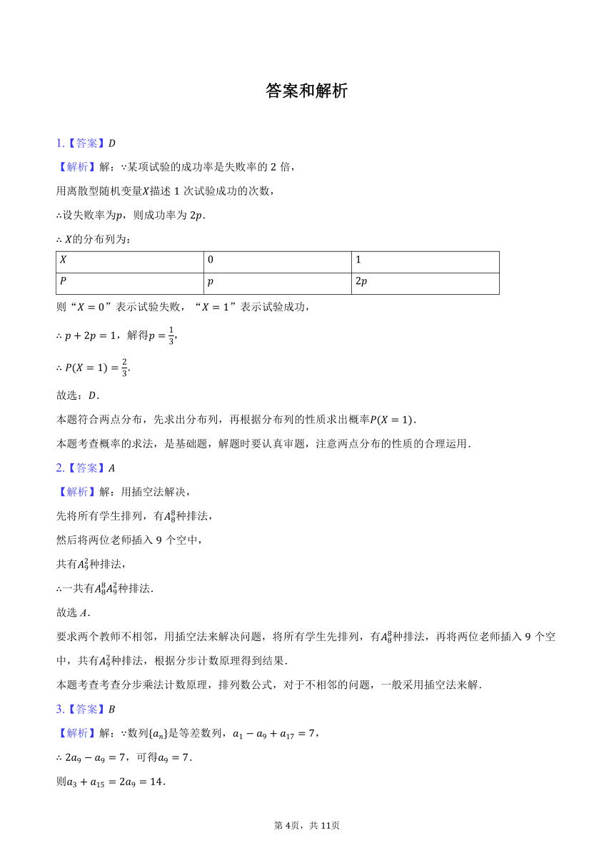 2023-2024学年辽宁省鞍山市高二（下）月考数学试卷（A卷）（含解析）