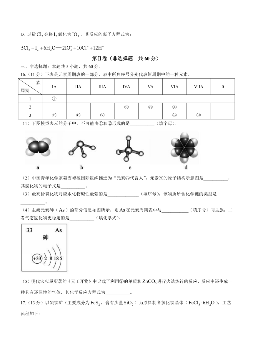 山东省德州市2020-2021学年高一下学期期末考试化学试题 Word版含答案