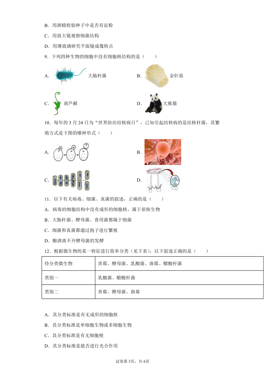 1.6 细菌和真菌的繁殖 同步练习（含解析）