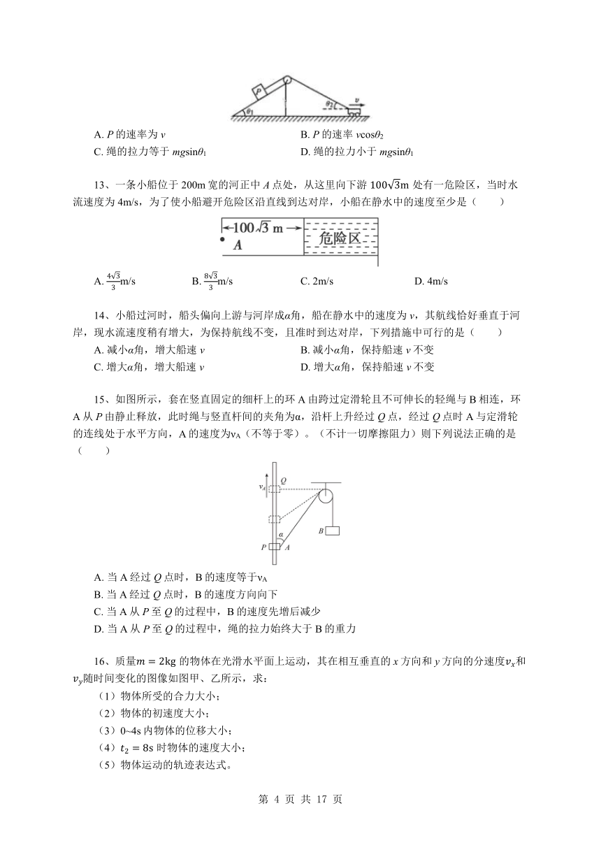 2020-2021学年高一下学期物理人教版（2019）必修第二册课后作业：5.2 运动的合成与分解Word版含答案