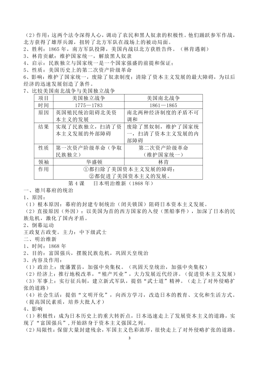 人教部编版历史九年级下册知识点总结