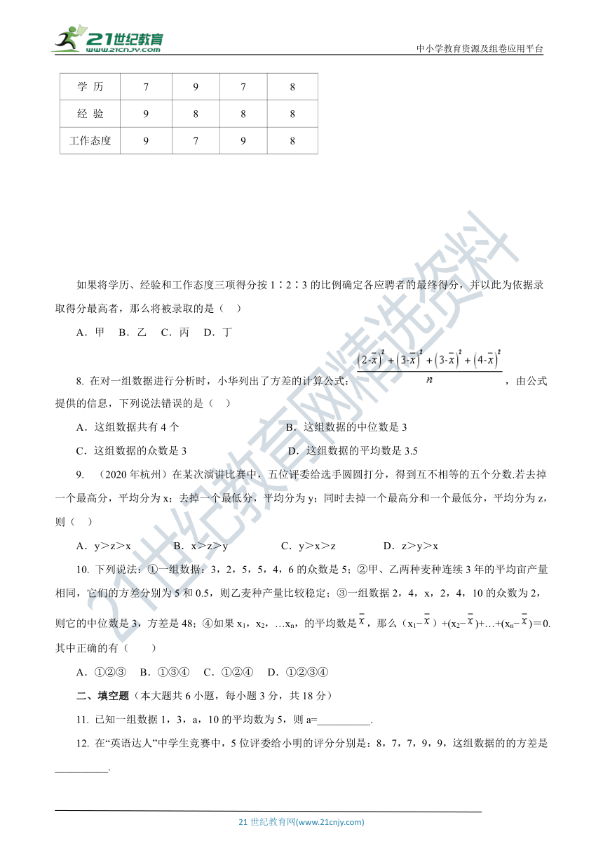 华师大版数学八年级下册第20章 数据的整理与初步处理自我评估（二）（含答案）