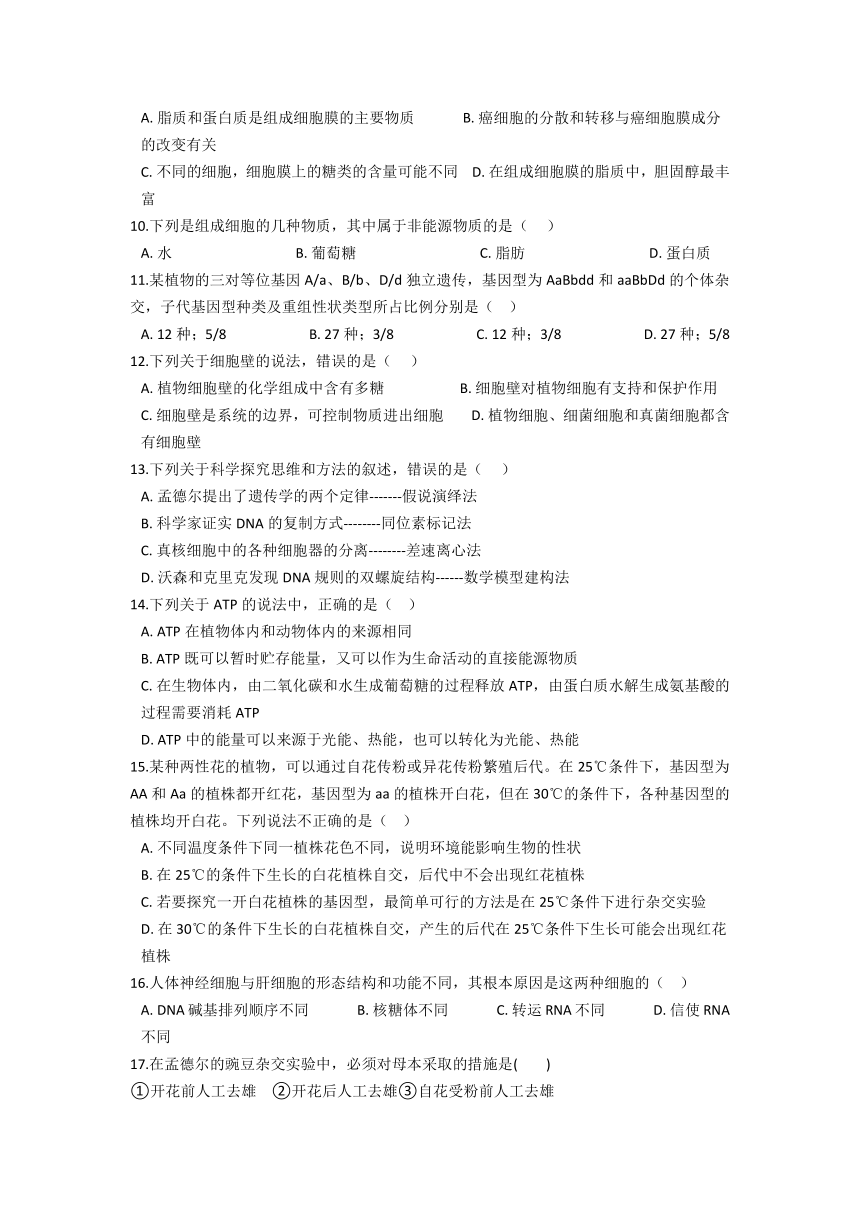 河南省漯河市临颍县第一高中2021-2022学年高一11月月考生物试卷（Word版含答案）