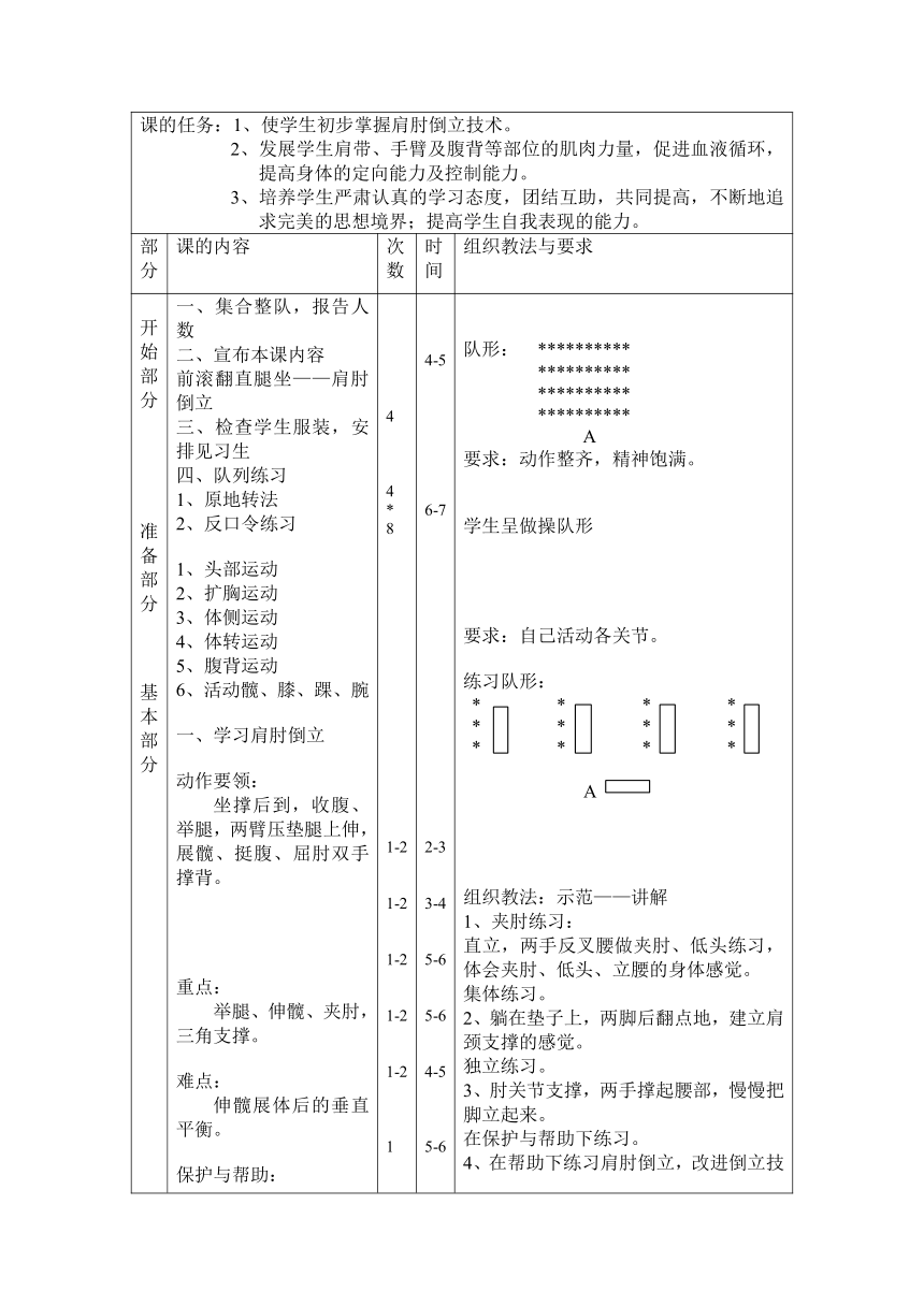 肩肘倒立技术与游戏：贴人追跑（教学设计）-2021-2022学年人教版体育与健康七年级全一册