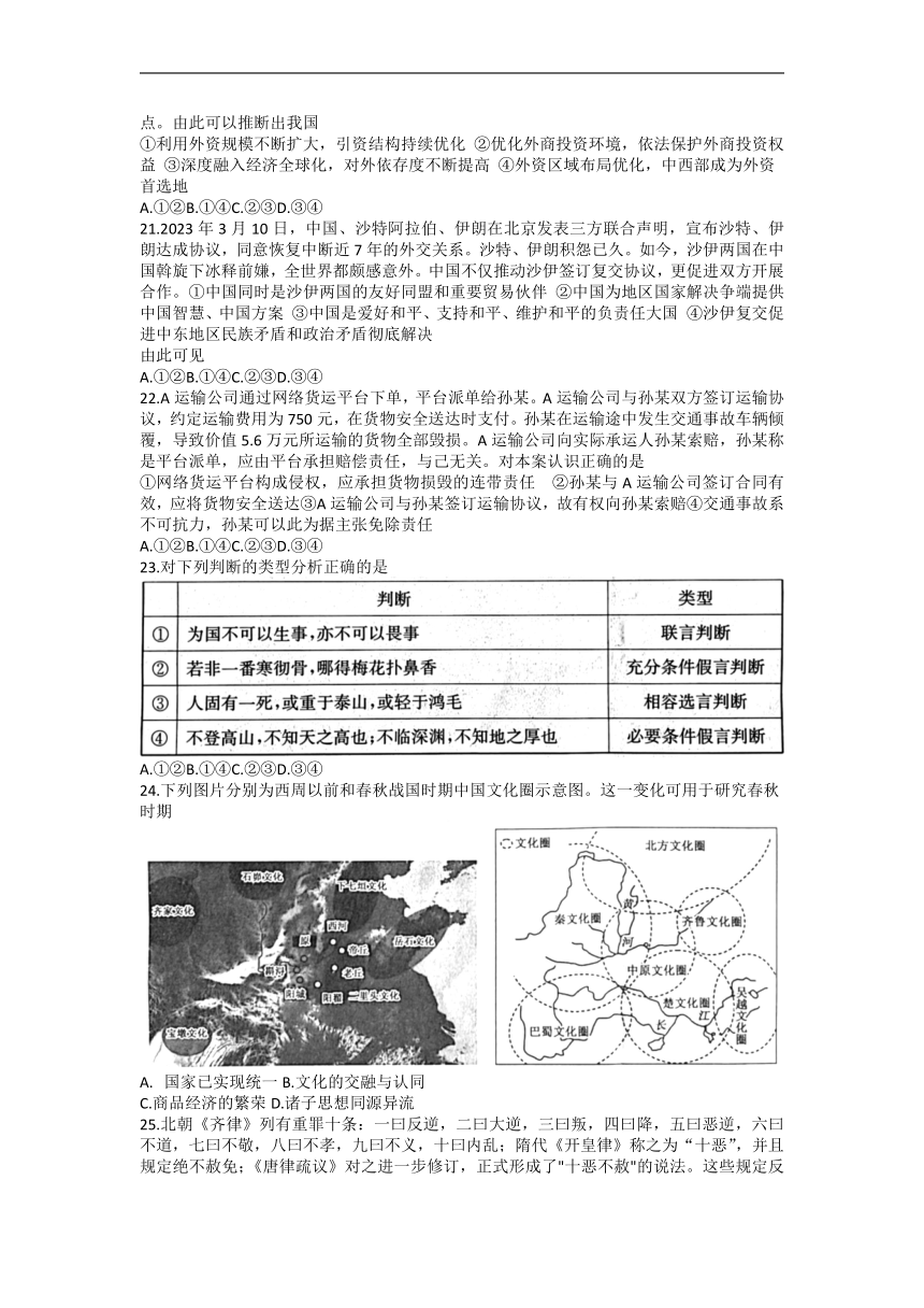 2023届黑龙江省齐齐哈尔市高三下学期二模文科综合试题（ 含答案）