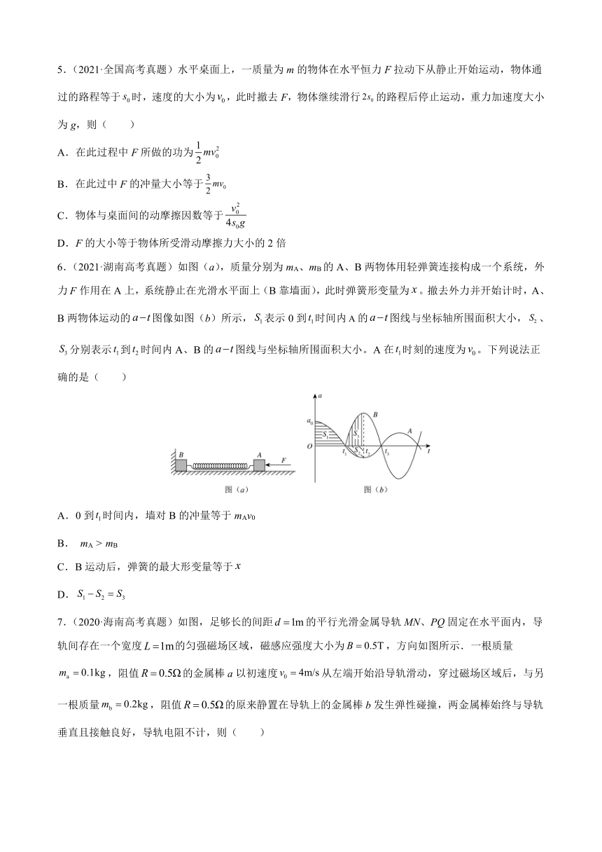 专题7 动量及其守恒—2022届新高考物理2年真题与1年全真模拟训练卷（word版含答案）