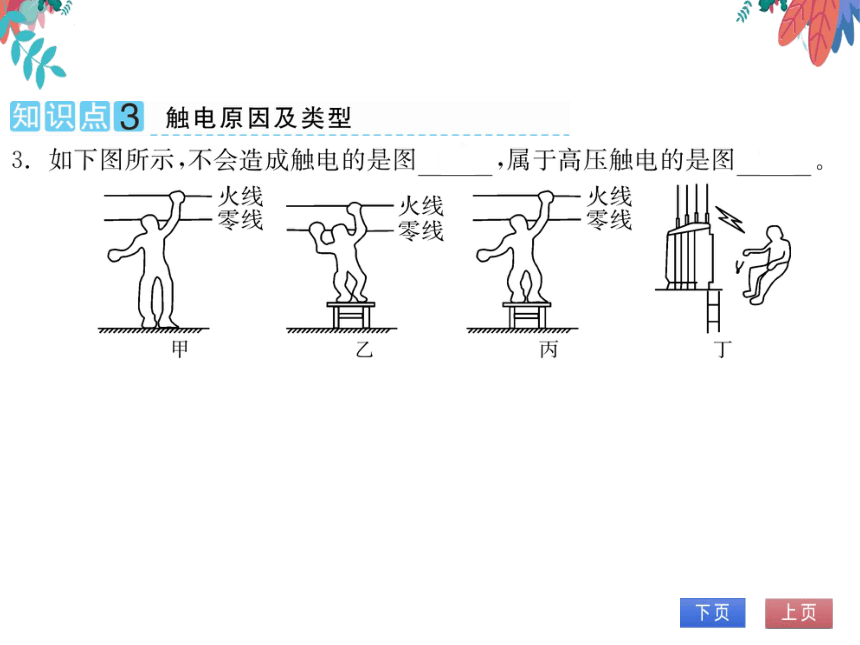 【人教版】物理九年级全册 19.2-19.3 家庭电路中电流过大的原因 安全用电  习题课件