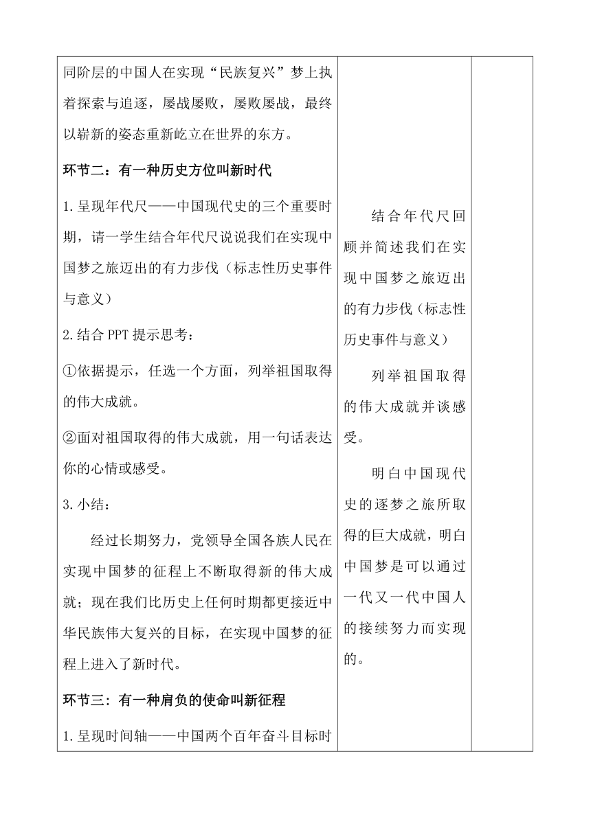 （核心素养目标）8.1 我们的梦想 教案（表格式）