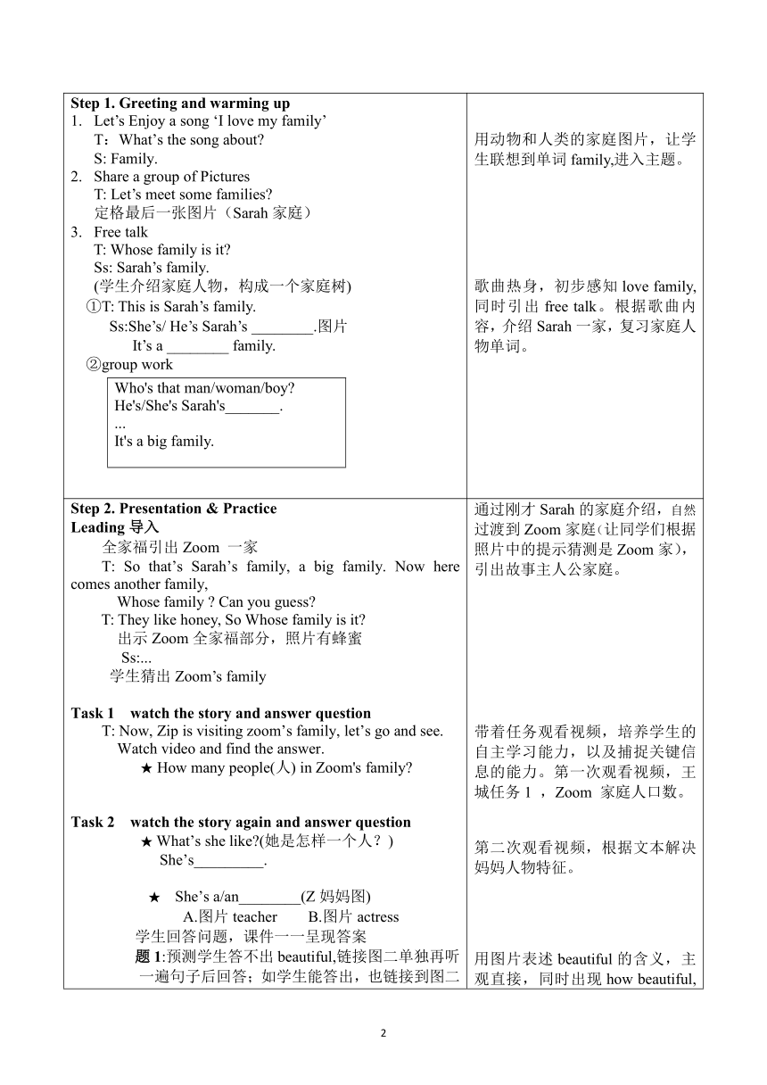 Unit2 My family!  PartC  Story  time 表格式教案