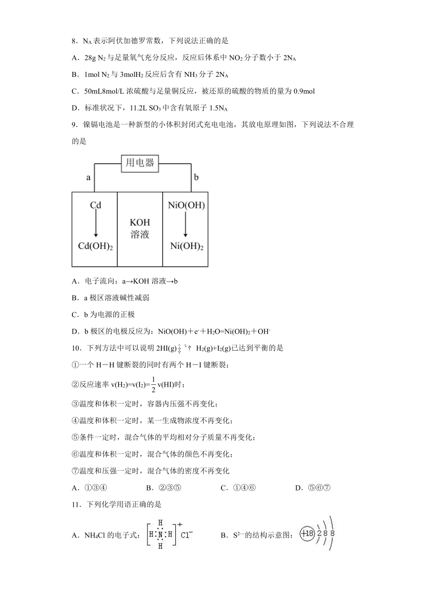 第2章 化学键 化学反应规律 测试卷（含解析） 2022-2023学年高一下学期化学鲁科版（2019）必修第二册