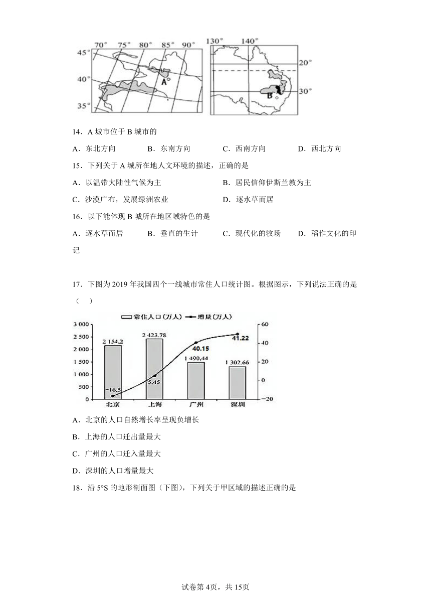 中考历史与社会专题复习：人类共同生活的世界 选择题 专项训练（含答案）   人教版（人文地理）