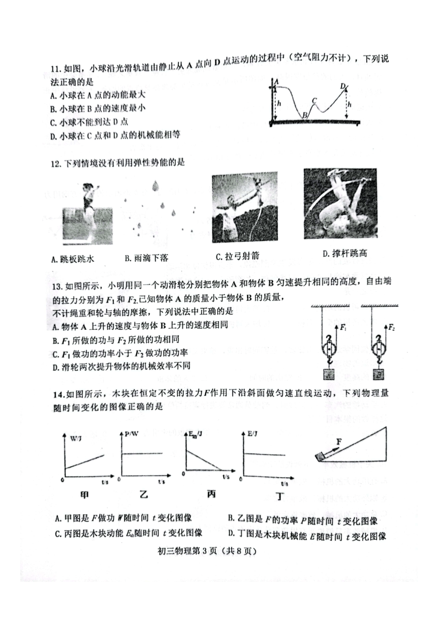 山东省烟台市2021-2022学年八年级下学期物理期末考试题（扫描版含答案）