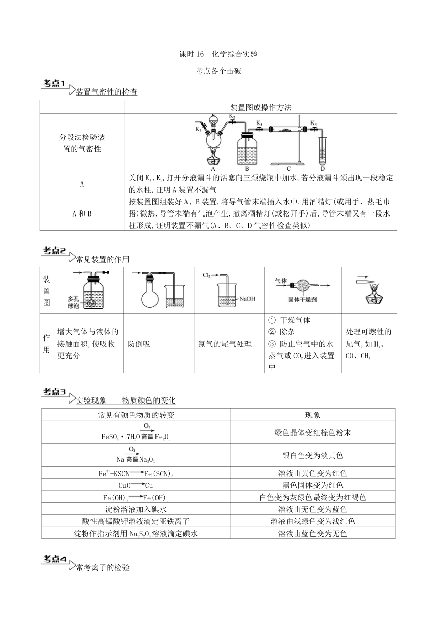 2023年江苏合格考考点各个击破 课时16　化学综合实验（含答案）