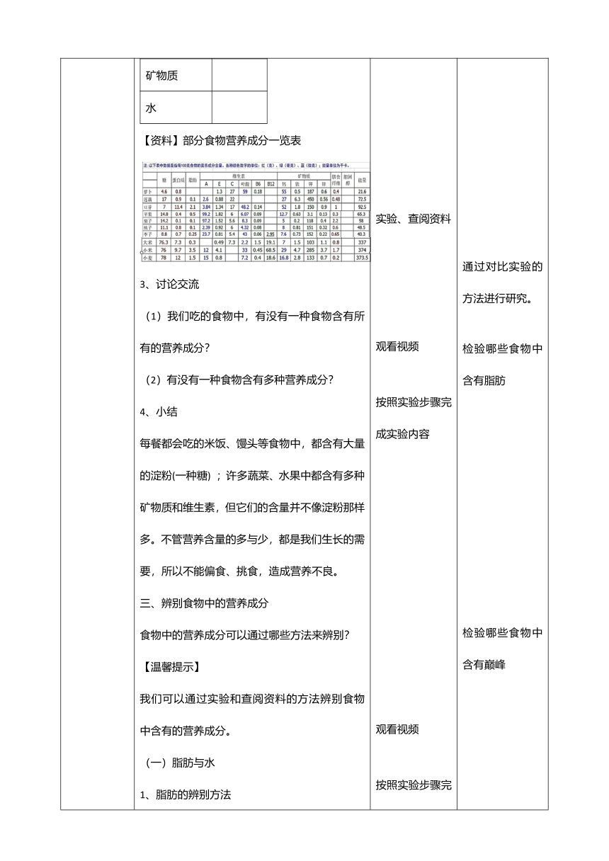 教科版（2017秋）四年级科学上册科学教案2.5食物中的营养