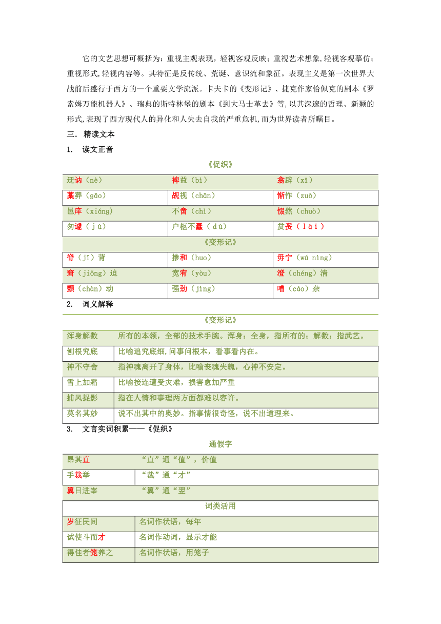 14.《促织》《变形记》 群文阅读教案 2022-2023学年统编版高中语文必修下册