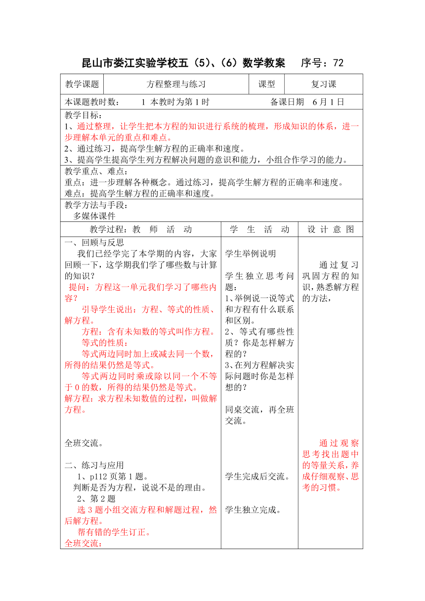 1苏教版五年级下册数学第八单元 《整理与复习》第1课时 电子教案（表格式）