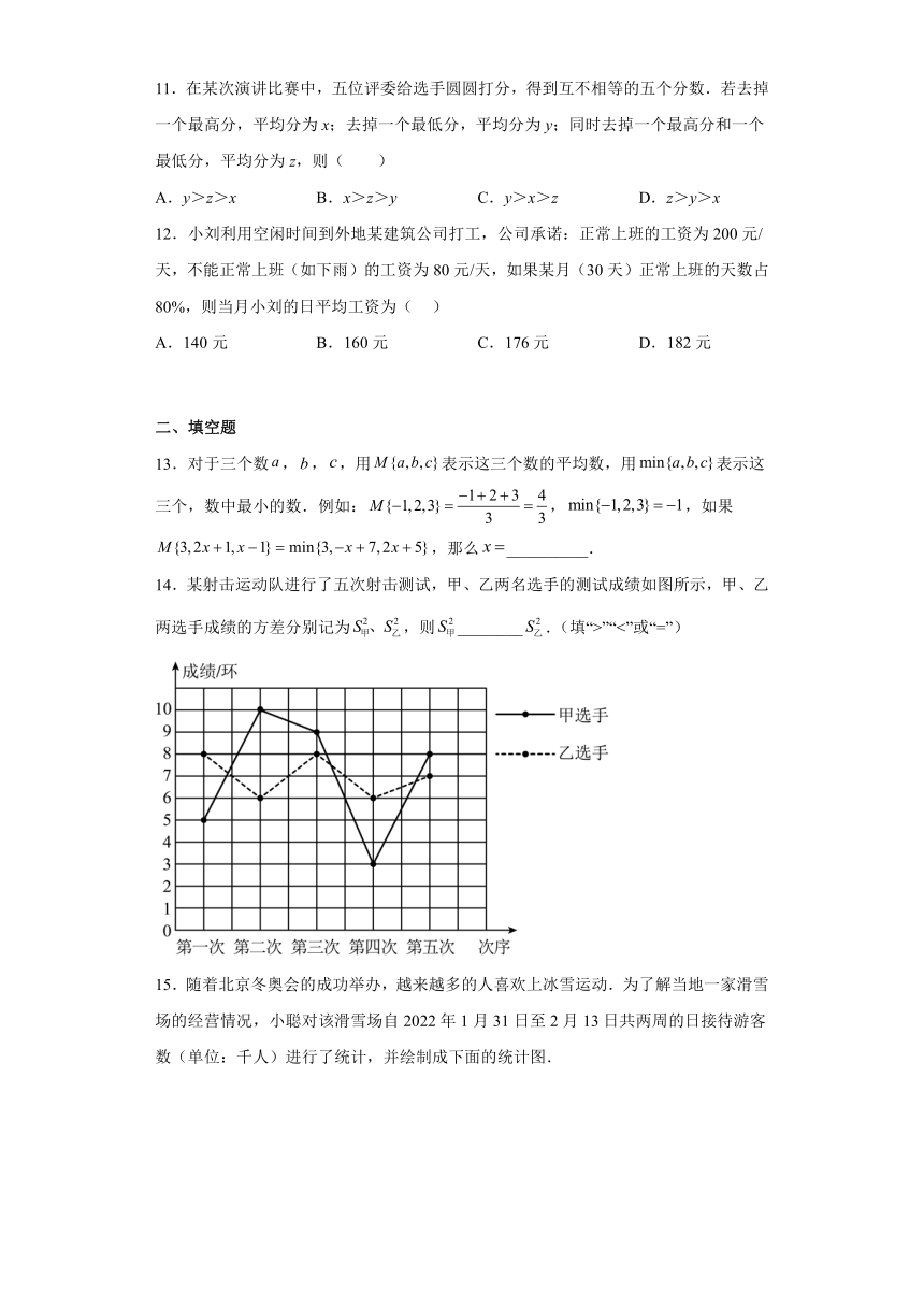 2022-2023学年浙教版八年级数学下册第三章数据分析初步单元测试（附简单答案）