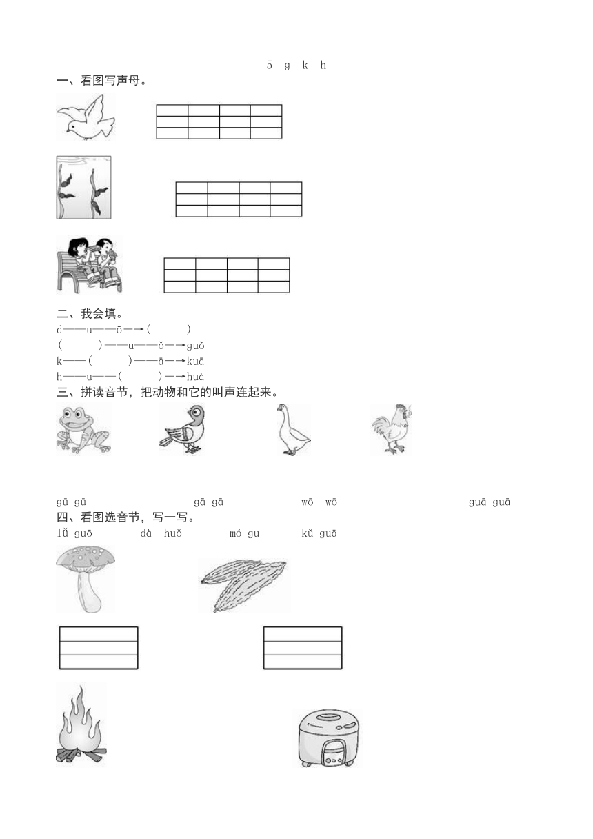 汉语拼音 5 g k h     同步练习  （含答案）