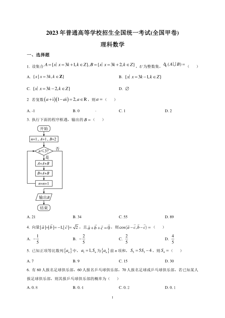 2023年全国甲卷数学（理科）高考真题试卷（含解析）