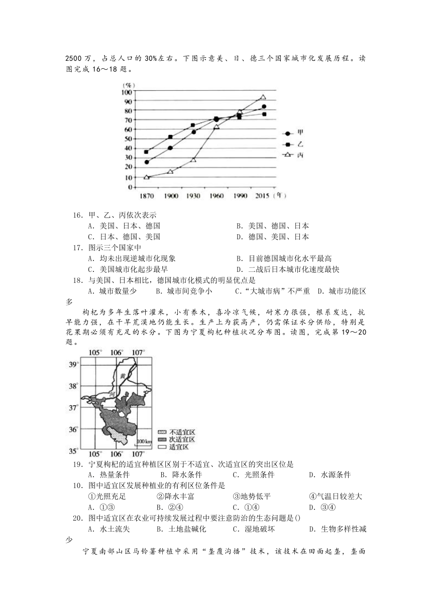 宁夏长庆高级中学2020-2021学年高一第二学期期中考试地理试卷 Word版含答案