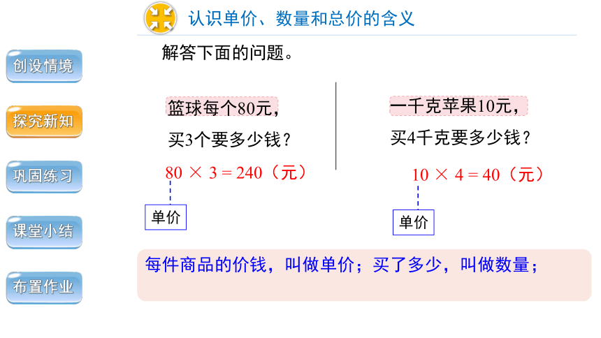 小学数学人教版四年级上第四单元第4课时《单价、数量和总价》精品教学课件(共18张PPT)