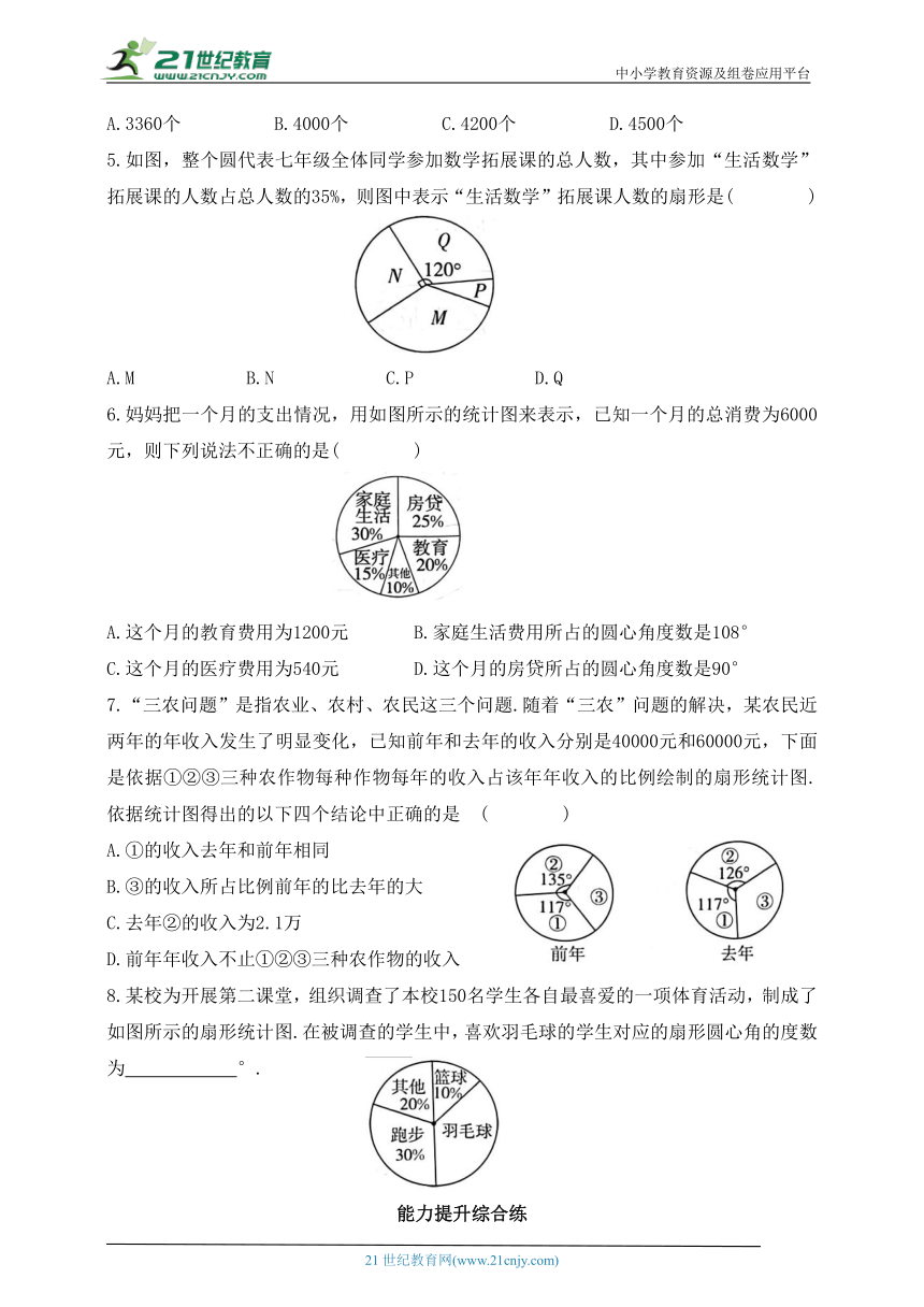 8.3.1 扇形统计图同步练习（含答案）