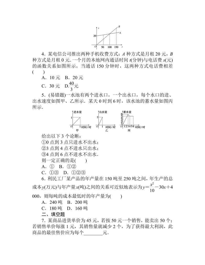 人教B版（2019）高中数学 必修第一册同步训练 3.3　函数的应用(一)3.4　数学建模活动：决定苹果的最佳出售时间点word版含答案