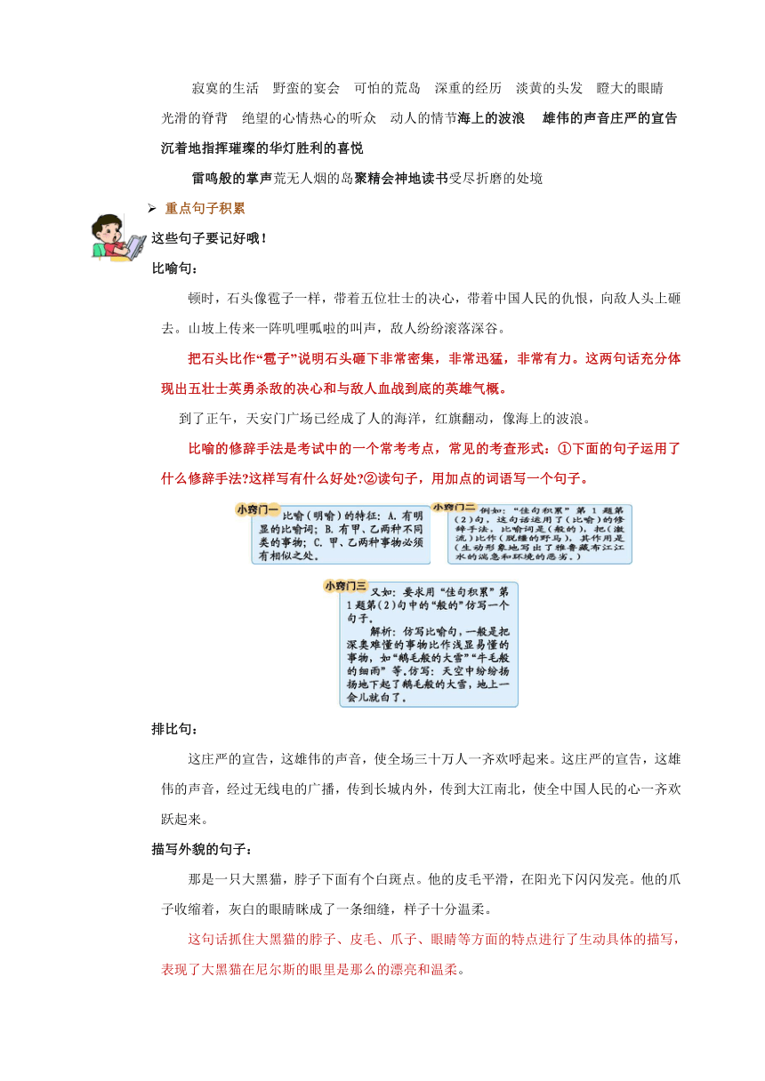 2023-2024学年统部编版六年级语文下册第二单元知识清单