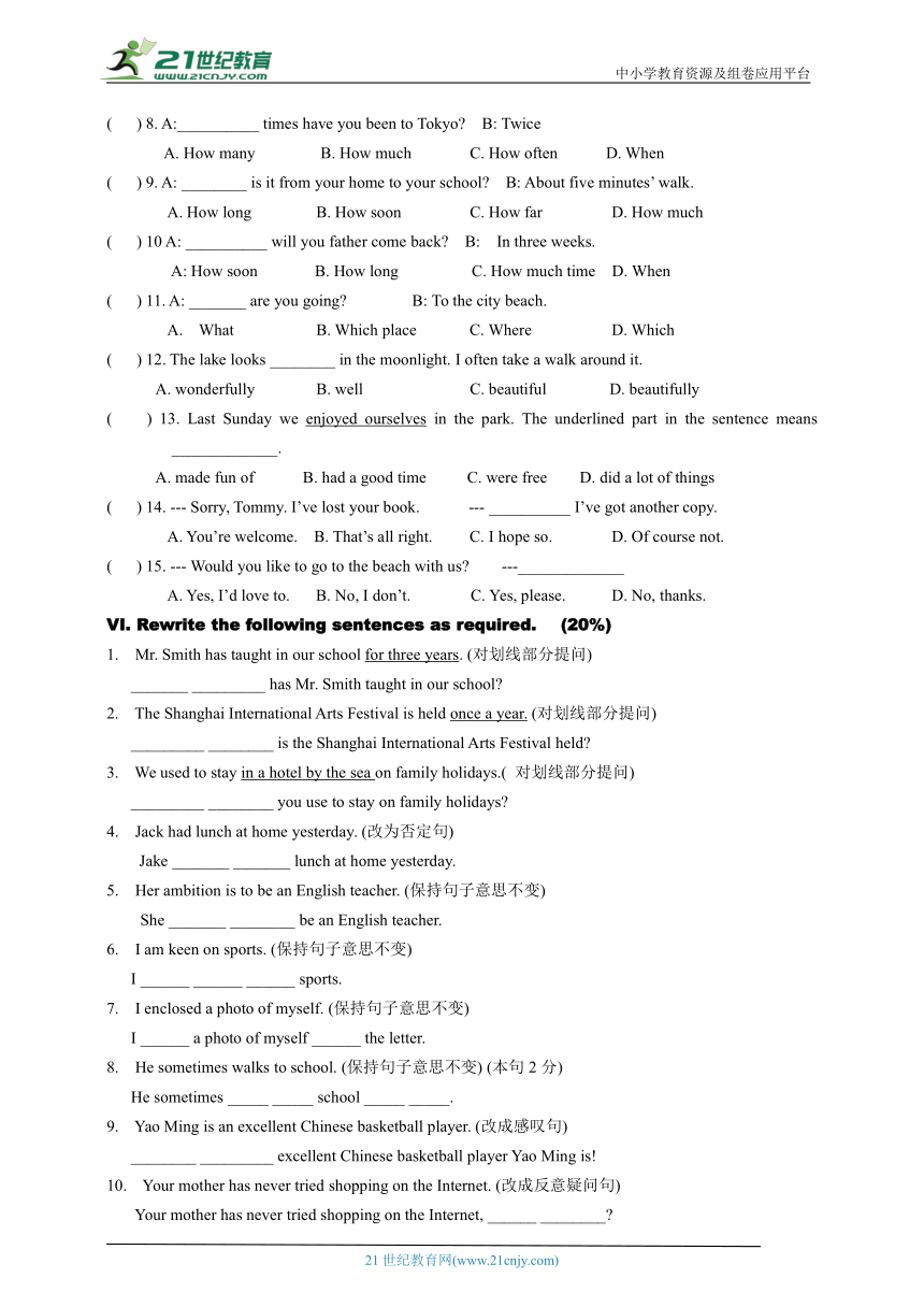 Unit 1 Penfriends Exercise 2 for Reading（含答案）