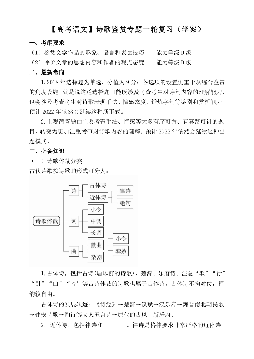 诗歌鉴赏2 学案（含答案） 2022届高考语文诗歌鉴赏一轮复习专项