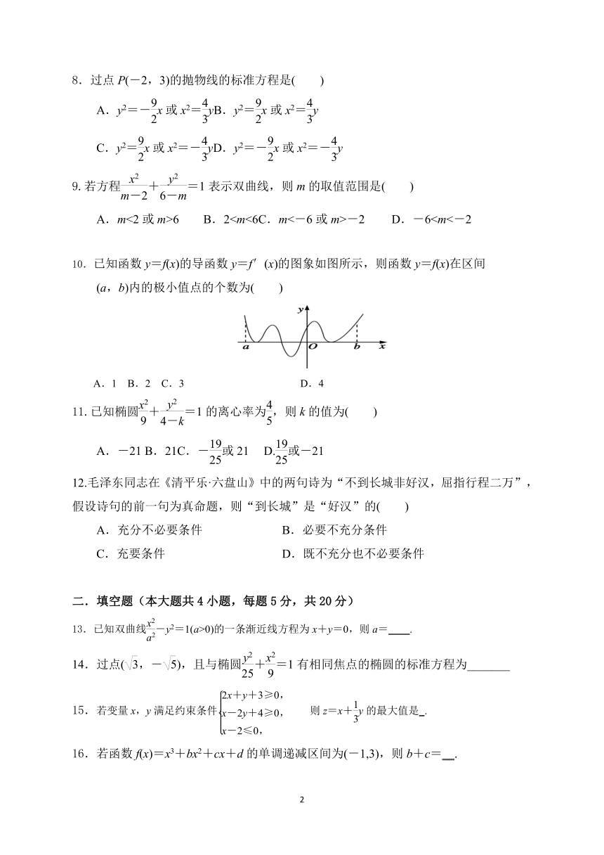 陕西省黄陵中学2020-2021学年高二上学期期末考试数学（文）试题 Word版含答案