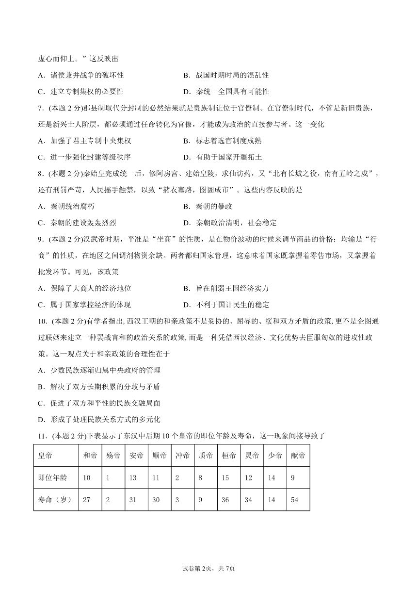 新疆昌吉州2021-2022学年高一上学期期中质量检测历史试卷（word版含解析）