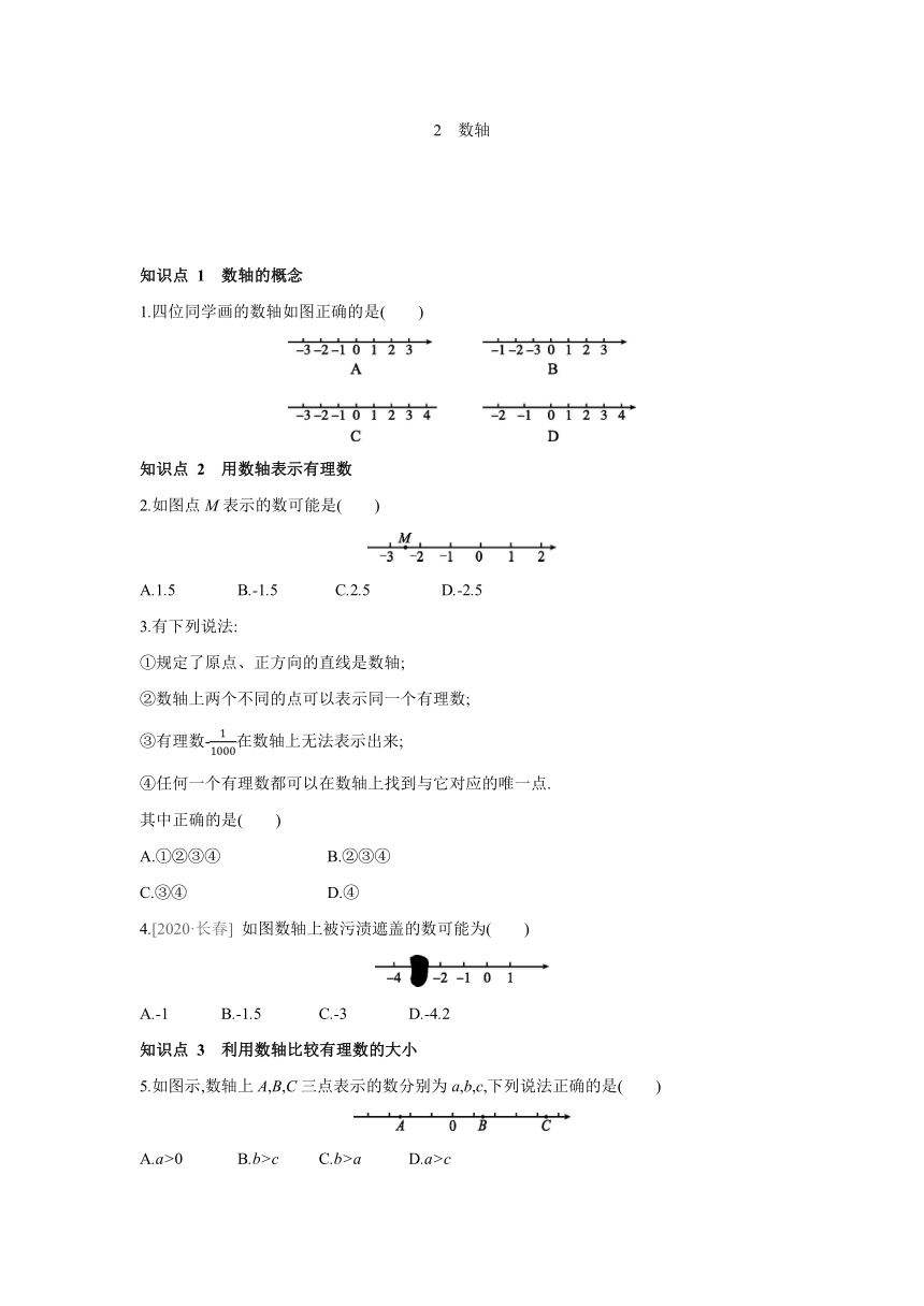 北师大版数学七年级上册同步课时练习：2.2 数轴（word，含答案）